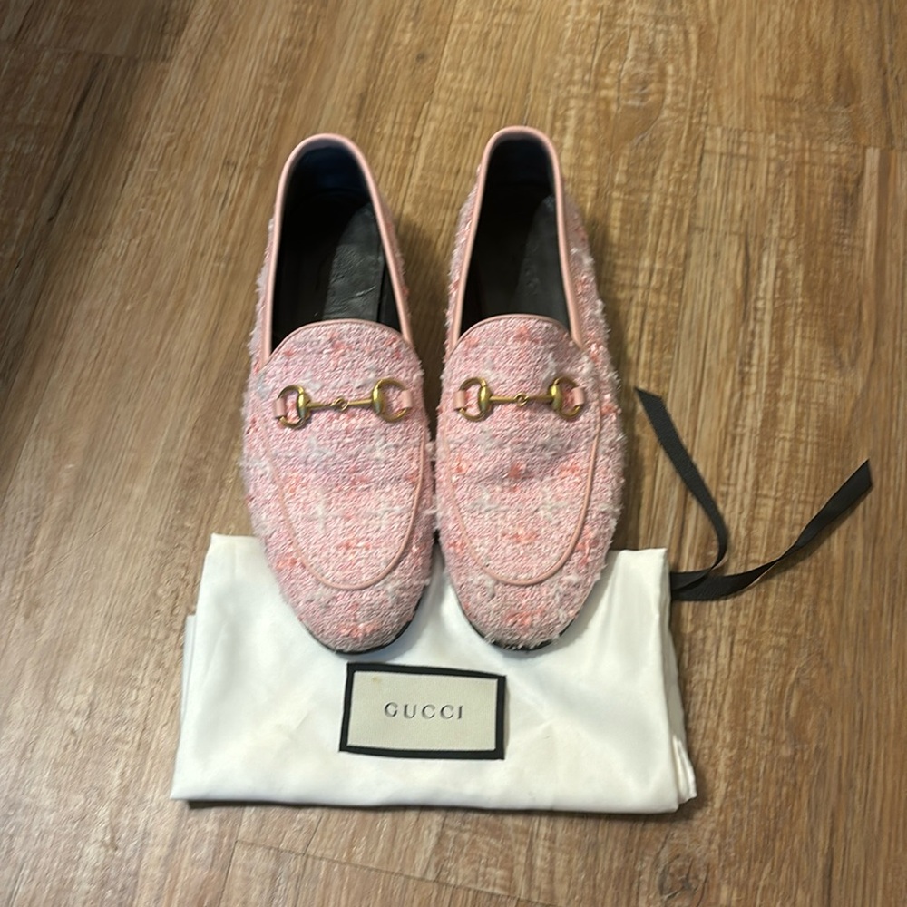 Pink Tweed Gucci Loafers